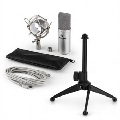 AUNA MIC-900S V1, set de microfon usb, microfon condensator argintiu + suport de masa foto