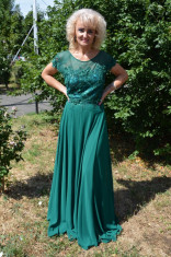 Rochie vaporoasa de ocazie, realizata din voal si tul verde inchis (Culoare: VERDE INCHIS, Marime: 60) foto