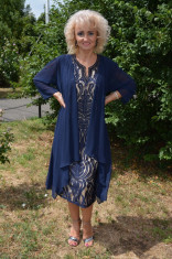 Rochie din dantela cu cardigan din voal fin, transparent, bleumarin (Culoare: BLEUMARIN, Marime: 54) foto