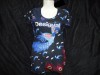 Tricou Damă Bumbac M&acirc;necă Scurtă Paun Albastru Cristale Pene Fulgi Bleu Roz M L