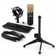 AUNA MIC-900BG-LED V1, set de microfon usb, microfon condensator negru-auriu + suport de masa foto