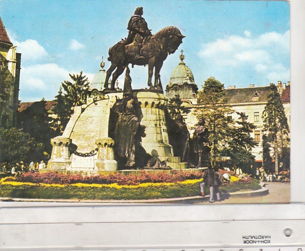 bnk cp Cluj Napoca - Statuia lui Matei Corvin - circulata - marca fixa