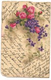 A -felicitare --LITOGRAFIE-Liliac si trandafiri