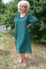 Rochie fashion de ocazie cu voal aplicat asimetric, nuanta verde (Culoare: VERDE, Marime: 56) foto