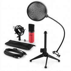 AUNA MIC-900RD-LED V2, set de microfon usb, microfon condensator ro;u + filtru pop + suport de masa foto