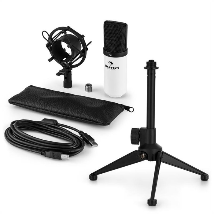 AUNA MIC-900WH V1, set de microfon usb, microfon condensator alb + suport de masă foto mare AUNA MIC-900WH V1, set de microfon usb, microfon condensator alb + suport de masă foto mare