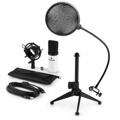 AUNA MIC-900WH V2, set de microfon usb, microfon condensator alb + filtru pop + suport de masa foto