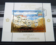 GUINEA ECUATORIALA 1975 - BICENTENAR, STATELE UNITE ALE AMERICII - BLOC STAMPILAT - IN RELIEF CU FOLIE DE AUR / folieaur16 foto
