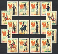 GUINEA ECUATORIALA 1974 - NAPOLEON, UNIFORME MILITARE, CALARETI MILITARI - SERIE DE 16 TIMBRE - NESTAMPILATA - MNH / at79 foto