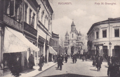 BUCURESTI PIATA SFANTUL GHEORGHE MAGAZINE ANIMATA CIRCULATA 1905 foto