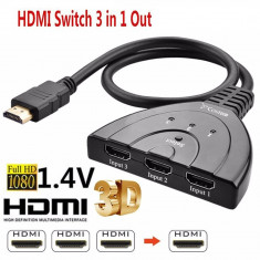 Switch 3 porturi HDMI cu cablu: 3x HDMI input - 1x HDMI output foto
