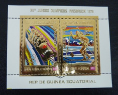 GUINEA ECUATORIALA 1975 - JOCURI OLIMPICE, INNSBRUCK 76 - BLOC STAMPILAT - IN RELIEF CU FOLIE DE AUR / folieaur26 foto