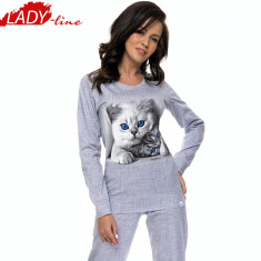 Pijama Dama Maneca/Pantalon Lung, Model Cute Kittens, Bumbac, Cod 1074 foto