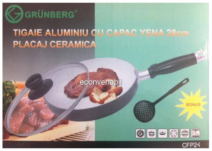 Tigaie Strat Ceramic alb si capac Grunberg CFP24 foto mare Tigaie Strat Ceramic alb si capac Grunberg CFP24 foto mare