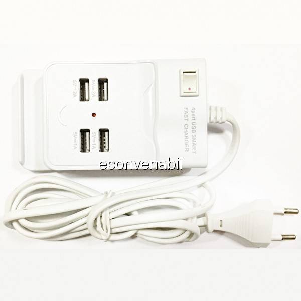 Incarcator USB Hub 4 Porturi USB 2.0 cu Buton ON/OFF 220V foto mare Incarcator USB Hub 4 Porturi USB 2.0 cu Buton ON/OFF 220V foto mare