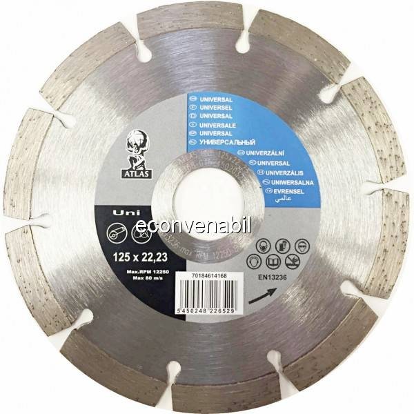 Disc debitat materiale constructie diamantat Atlas Universal 125x22.23mm foto mare Disc debitat materiale constructie diamantat Atlas Universal 125x22.23mm foto mare