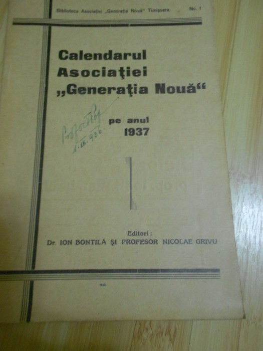 CALENDARUL ASOCIATIEI GENERATIA NOUA PE ANUL 1937 foto mare CALENDARUL ASOCIATIEI GENERATIA NOUA PE ANUL 1937 foto mare