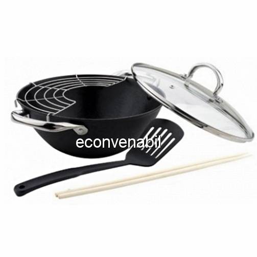 Tigaie wok fonta suport bete capac Bohmann BH60232 32cm 5.6L foto mare Tigaie wok fonta suport bete capac Bohmann BH60232 32cm 5.6L foto mare