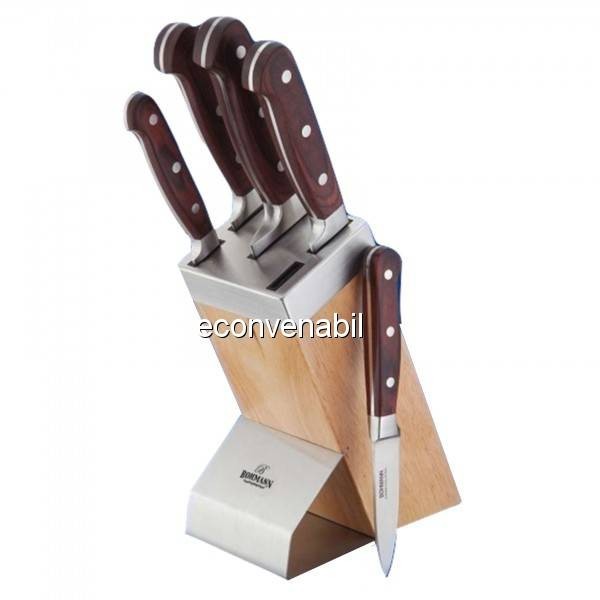 Set 5 Cutite din Inox cu Suport de Lemn Bohmann BH5047 foto mare Set 5 Cutite din Inox cu Suport de Lemn Bohmann BH5047 foto mare
