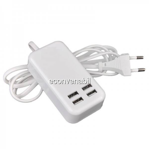 Incarcator USB Hub 4 Porturi USB 2.0 la priza 220V foto mare Incarcator USB Hub 4 Porturi USB 2.0 la priza 220V foto mare