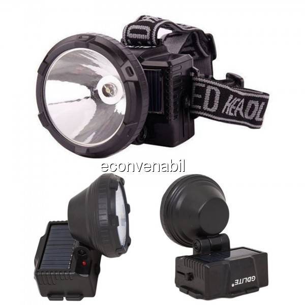 Lanterna Frontala LED 1W Incarcare Solara si 220V GDLite GD215S foto mare Lanterna Frontala LED 1W Incarcare Solara si 220V GDLite GD215S foto mare