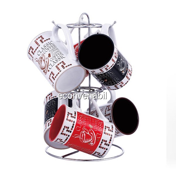 Set cani ceramica cu suport inox 7 piese VB6070068 280ml foto mare Set cani ceramica cu suport inox 7 piese VB6070068 280ml foto mare