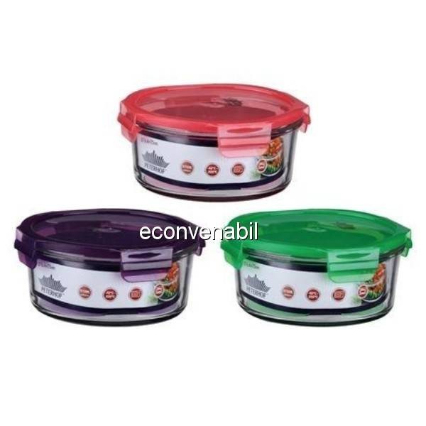 Caserola Rotunda Sticla cu Capac PH10079 600ml foto mare Caserola Rotunda Sticla cu Capac PH10079 600ml foto mare