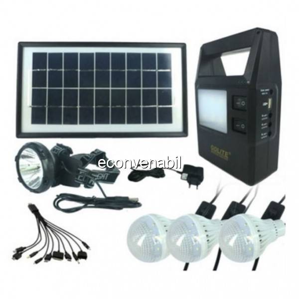 Kit cu Panou Solar si USB, Lanterna si Lampi, Acumulator 6V4Ah GD8121 foto mare Kit cu Panou Solar si USB, Lanterna si Lampi, Acumulator 6V4Ah GD8121 foto mare