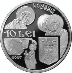 Romania - 10 Lei 2007 - 31.103 gr Argint g 999 - Biserica SNAGOV - PROOF foto