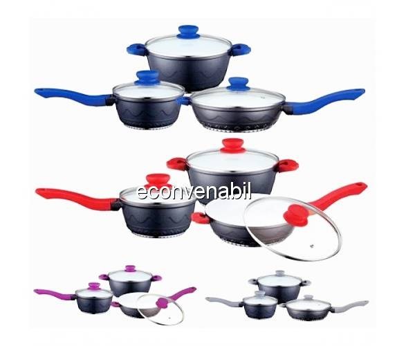 Set vase aluminiu invelis ceramic cu capac PH15746 6 piese foto mare Set vase aluminiu invelis ceramic cu capac PH15746 6 piese foto mare
