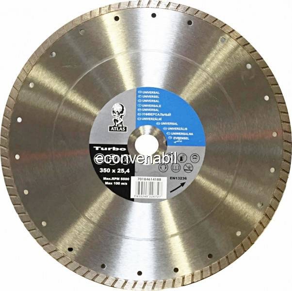 Disc debitat materiale constructie diamantat Atlas Turbo 350x25.40mm foto mare Disc debitat materiale constructie diamantat Atlas Turbo 350x25.40mm foto mare