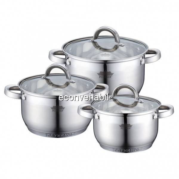 Set oale din inox cu capac 6 piese Peterhof PH15771 foto mare Set oale din inox cu capac 6 piese Peterhof PH15771 foto mare