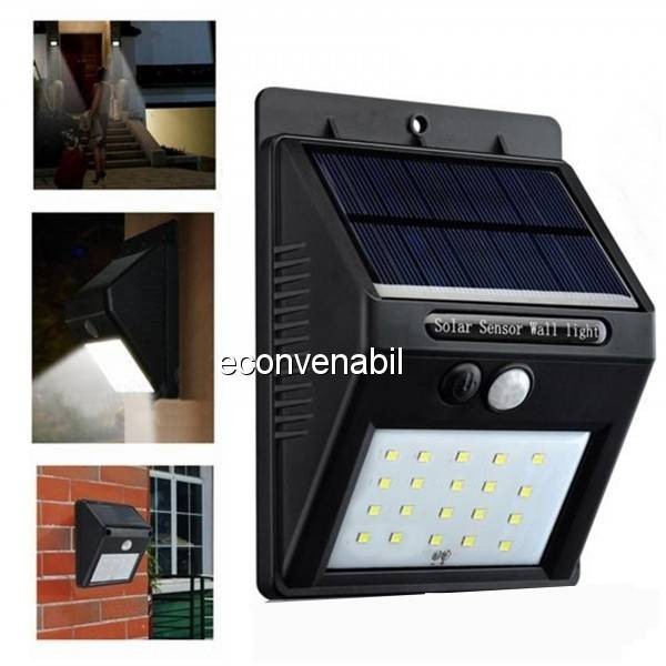 Lampa 20LED Incarcare Solara cu Senzor de Miscare si Lumina, On/Off foto mare Lampa 20LED Incarcare Solara cu Senzor de Miscare si Lumina, On/Off foto mare
