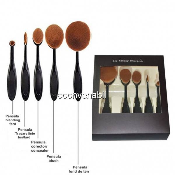 Set 5 Pensule Profesionale Ovale pentru Machiaj foto mare Set 5 Pensule Profesionale Ovale pentru Machiaj foto mare