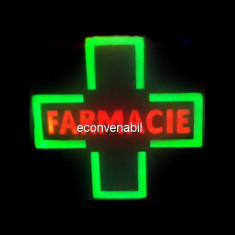 Reclama Luminoasa cu LEDuri tip Caseta Neon Cruce Farmacie 48x48cm foto