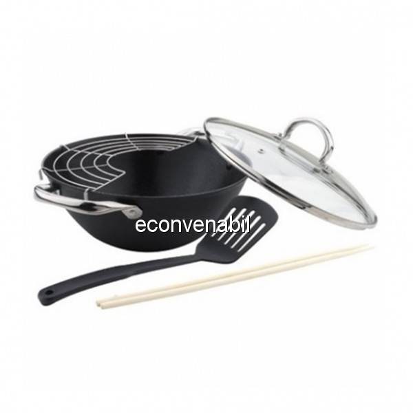 Tigaie wok fonta suport bete capac Bohmann BH60226 26cm foto mare Tigaie wok fonta suport bete capac Bohmann BH60226 26cm foto mare