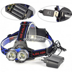 Lanterna Frontala Pescuit cu USB, LEDuri 3W si Acumulatori MXK83T6 foto