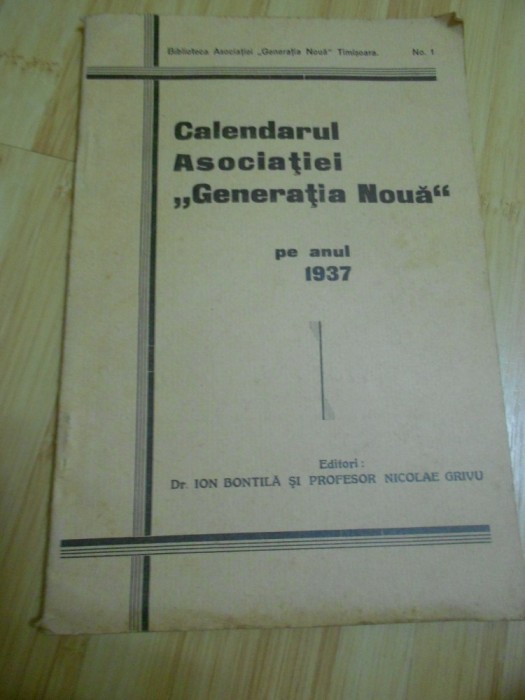 CALENDARUL ASOCIATIEI GENERATIA NOUA PE ANUL 1937 foto mare CALENDARUL ASOCIATIEI GENERATIA NOUA PE ANUL 1937 foto mare