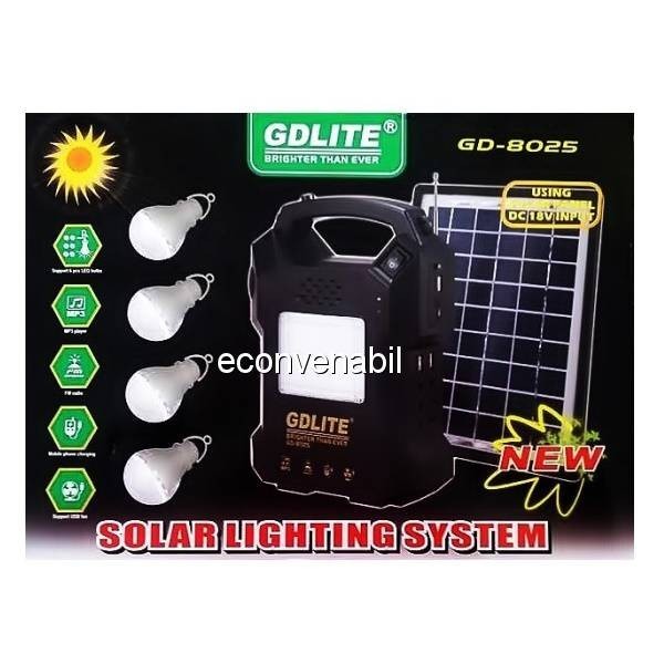 Kit Panou Solar 18W cu Lanterna, 4 Becuri si RadioFM Gdlite GD8025 12V4Ah foto mare Kit Panou Solar 18W cu Lanterna, 4 Becuri si RadioFM Gdlite GD8025 12V4Ah foto mare