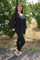 Bluza fashion de ocazie, neagra, cu model de pliuri in fata (Culoare: NEGRU, Marime: 50) foto