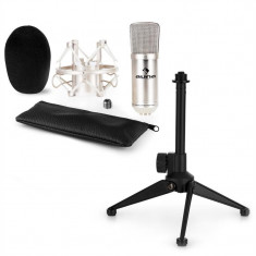 AUNA CM001S, set de microfon V1, microfon argintiu de studio cu paianjen, stativ de masa foto