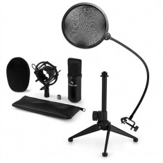 AUNA CM001B, set de microfon V2, microfon condensator, suport de microfon, filtru pop, culoare neagra foto