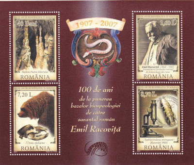 EMIL RACOVITA BIOLOG,BLOC, 2007,MNH, ROMANIA. foto