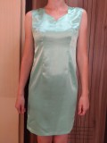 Rochie Ocazie Speciala Dama Eleganta Satin Turcoaz S (36) Unicat + Sacou Bonus