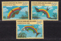 Cocos 1984 Craciun fauna MI 126-128 MNH w45 foto