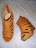 Sandale Botine Dama Platforma Bej Piele Ecologica 8 Bretele Elegante Decupate Toc Inalt 13cm Moderne Usoare