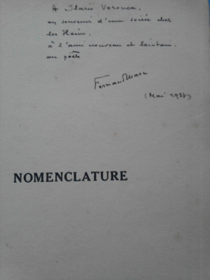 F. Marc, Nomenclature, cu dedicatie pt. Ilarie Voronca foto