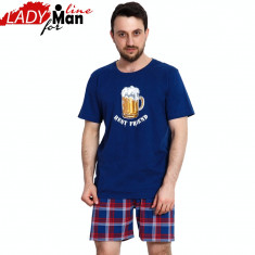 Pijama Barbati Maneca/Pantalon Scurt, Model Beer Best Friend, Vienetta, Cod 1277 foto