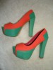 PANTOFI DAMA PLATFORMA ASCUNSA TOC GROS ORANGE VERDE PLATFORME, 37, Piele sintetica