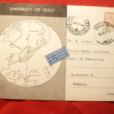 Carte Postala speciala Finlanda, Universitatea Oulu Par Avion -la Inst V.Babes